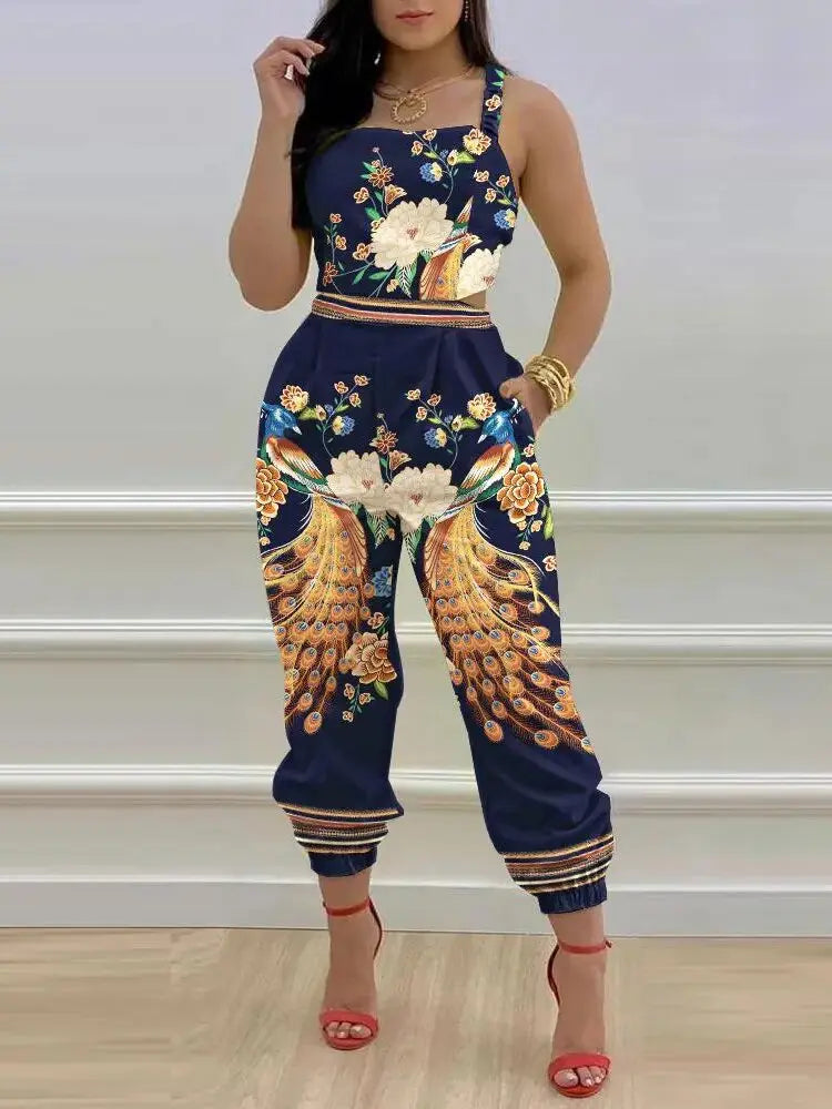 Printed Strapless Jumpsuit Strapping Loose Pants Silver Sam