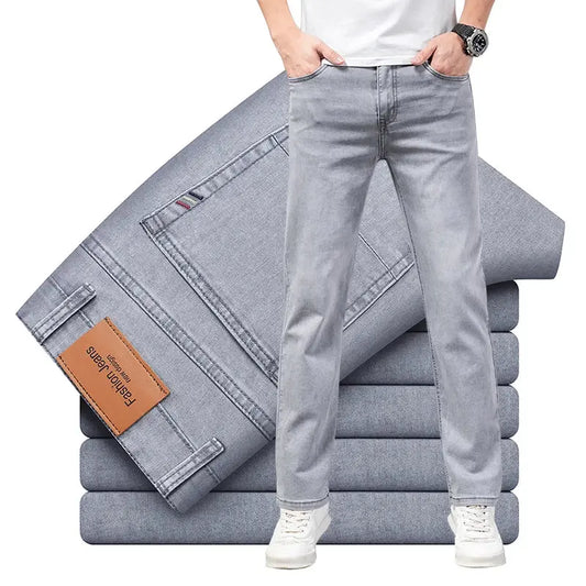2024 Summer Thin Men's Elastic Cotton Jeans Fashion Gray Comfortable AliExpress