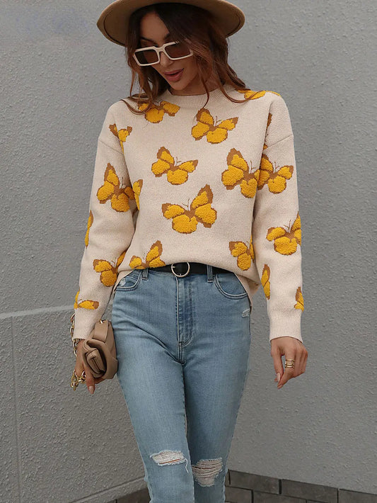 Cartoon Butterflies Knitted Sweaters and Pullovers Silver Sam