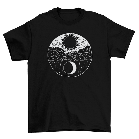 Artistic sun and moon t-shirt Turquoise Theseus
